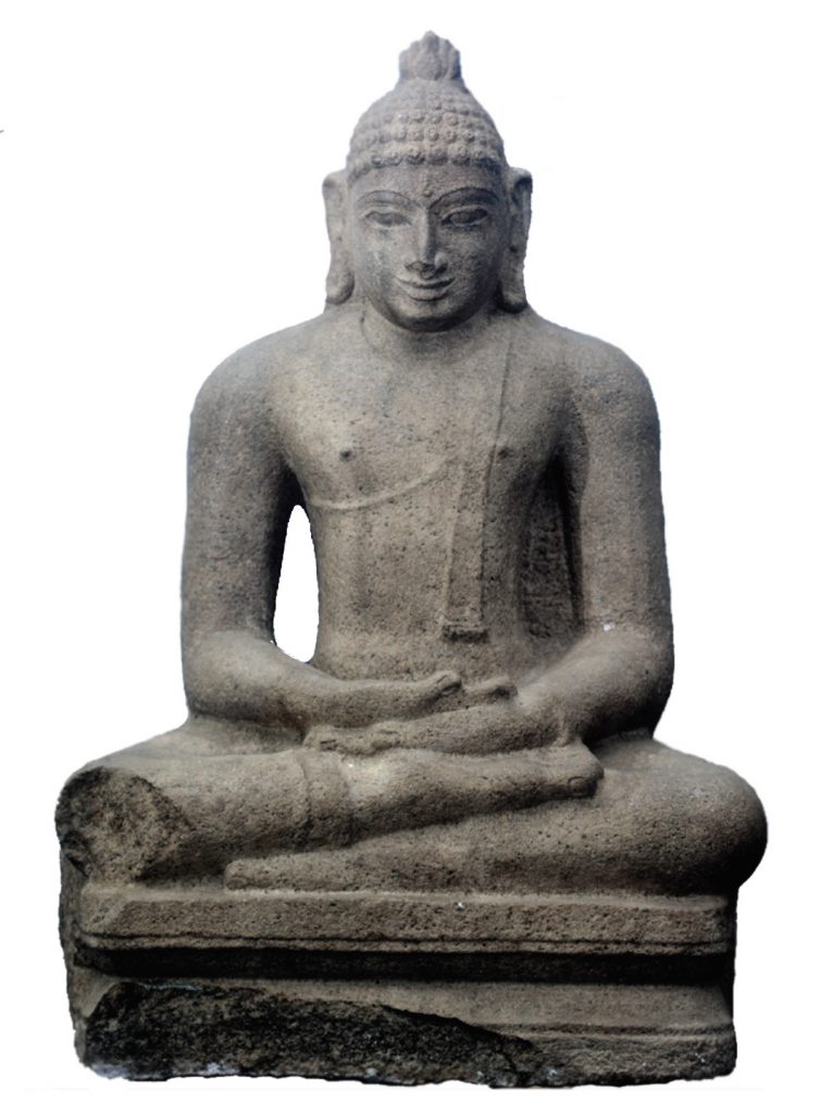 Arca Buddha dalam sikap tangan <em>dhyānamudrā </em>yang ditemukan di Situs Kota Cina.
