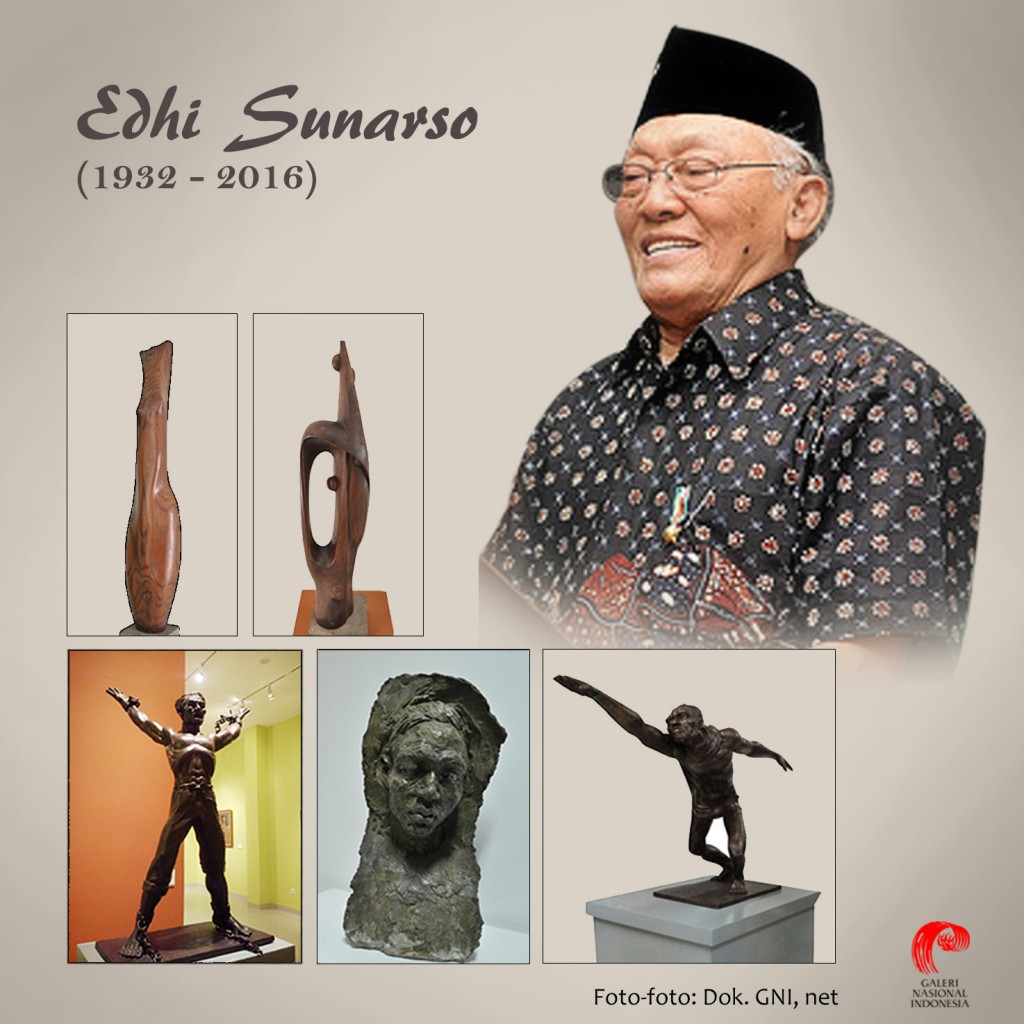 Edhi Sunarso dan kelima karya patungnya yang menjadi Koleksi Galeri Nasional Indonesia (Koleksi Negara)