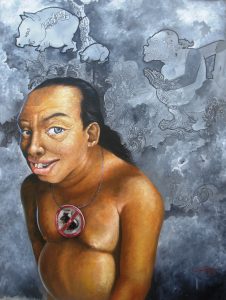 Fafan Ariyadi - Bagong Anti Tikus (110 x 120 cm,cat minyak di atas kanvas)