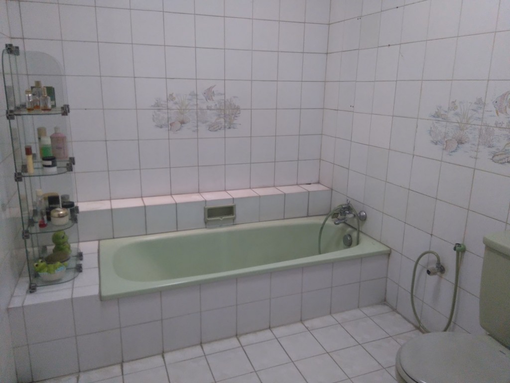 Kamar mandi yang menyatu dengan ruang tidur. Sama dengan di ruang tidur, benda-benda yang terdapat di kamar mandi pun masih asli bentuknya seperti semula.