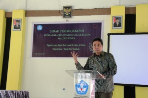 Pak Hilmar sambutan di acara Sertijab Kepala BPCB Maluku Utara