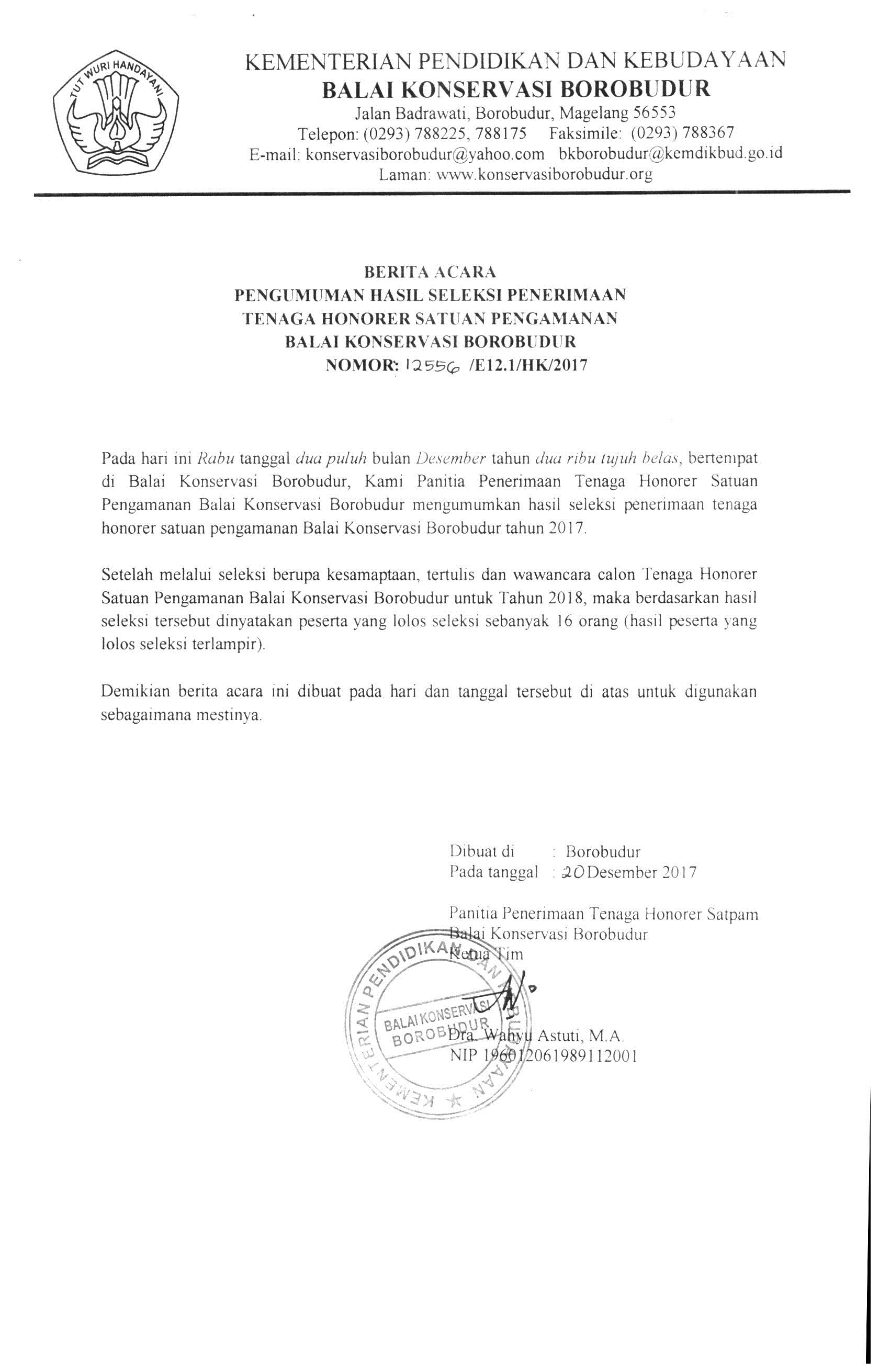 You are currently viewing Pengumuman Penerimaan Tenaga Pengamanan Honorer Balai Konservasi Borobudur