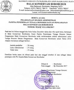 Read more about the article Pengumuman Seleksi Administrasi Tenaga Honorer Satuan Pengamanan Balai Konservasi Borobudur
