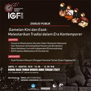 Read more about the article Diskusi Publik ‘Gamelan Kini dan Esok : Melestarikan Tradisi dalam Era Kontemporer’