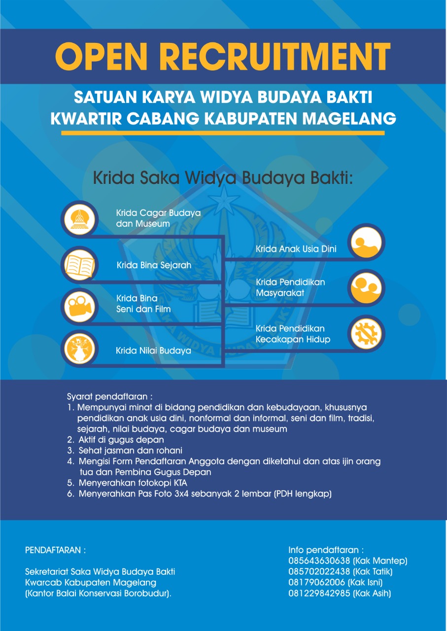 You are currently viewing Open Recruitment Anggota Satuan Karya Widya Budaya Bakti Kwartir Cabang Kabupaten Magelang