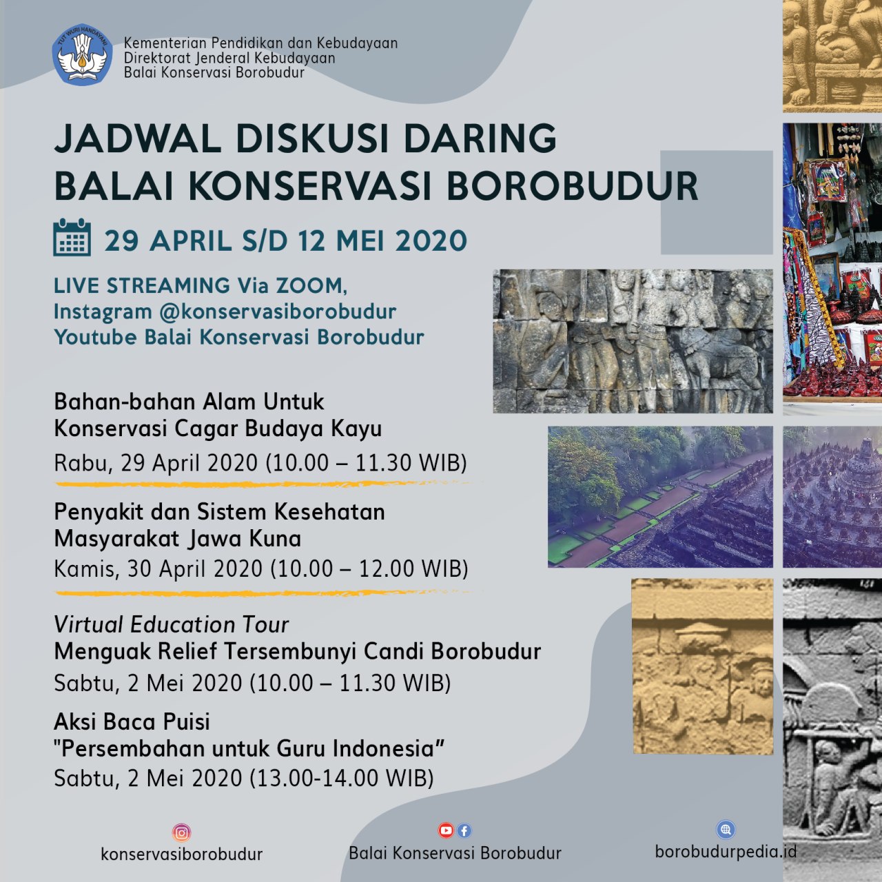 Read more about the article Jadwal Diskusi Daring Balai Konservasi Borobudur (1)