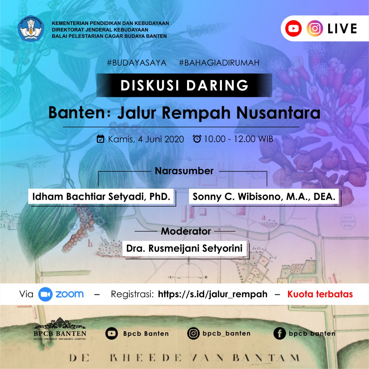 Read more about the article BPCB Banten Gelar Diksusi Daring Bertajuk ‘Banten: Jalur Rempah Nusantara’
