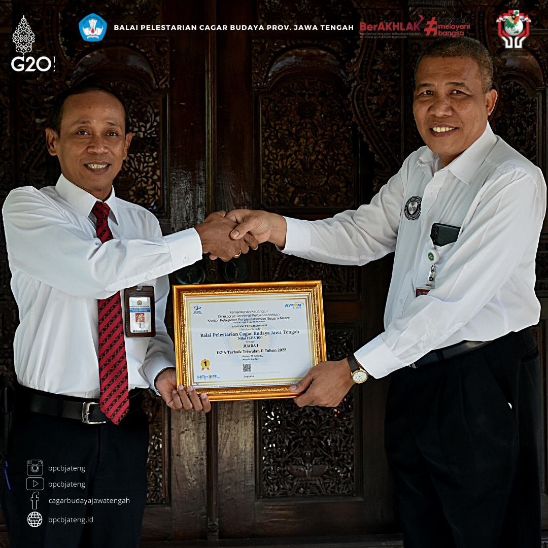 Read more about the article BPCB Prov. Jawa Tengah kembali menerima penghargaan Juara I IKPA Terbaik Triwulan II Tahun 2022
