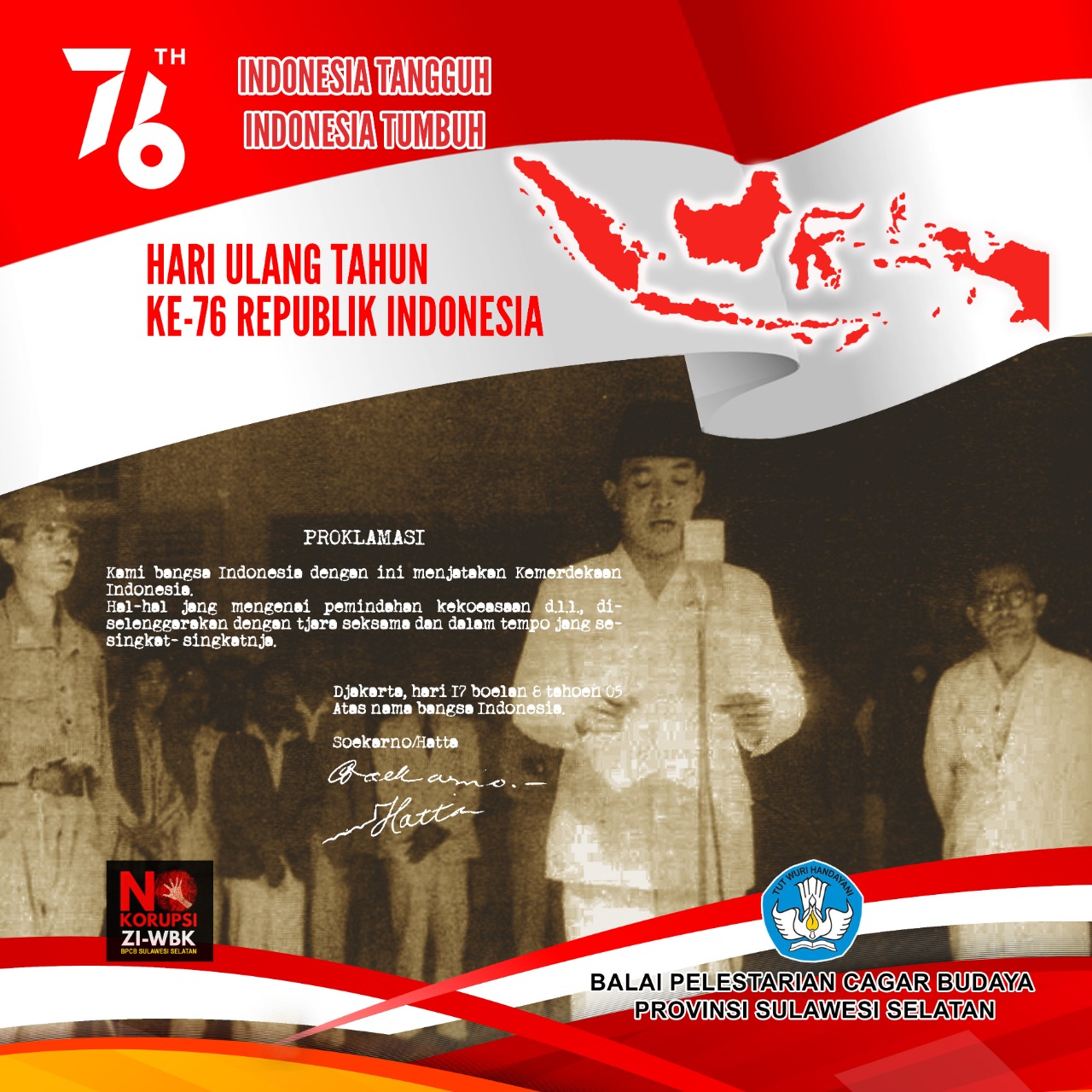 Read more about the article Balai Pelestarian Cagar Budaya Provinsi Sulawesi Selatan melaksanakan upacara virtual dalam rangka Hari Kemerdekaan Republik Indonesia ke- 76