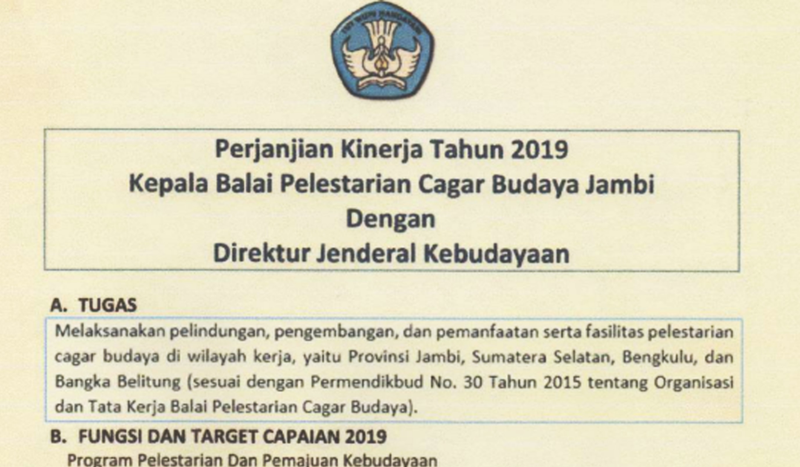 Perjanjian Kinerja Tahun 2019 BPCB Jambi