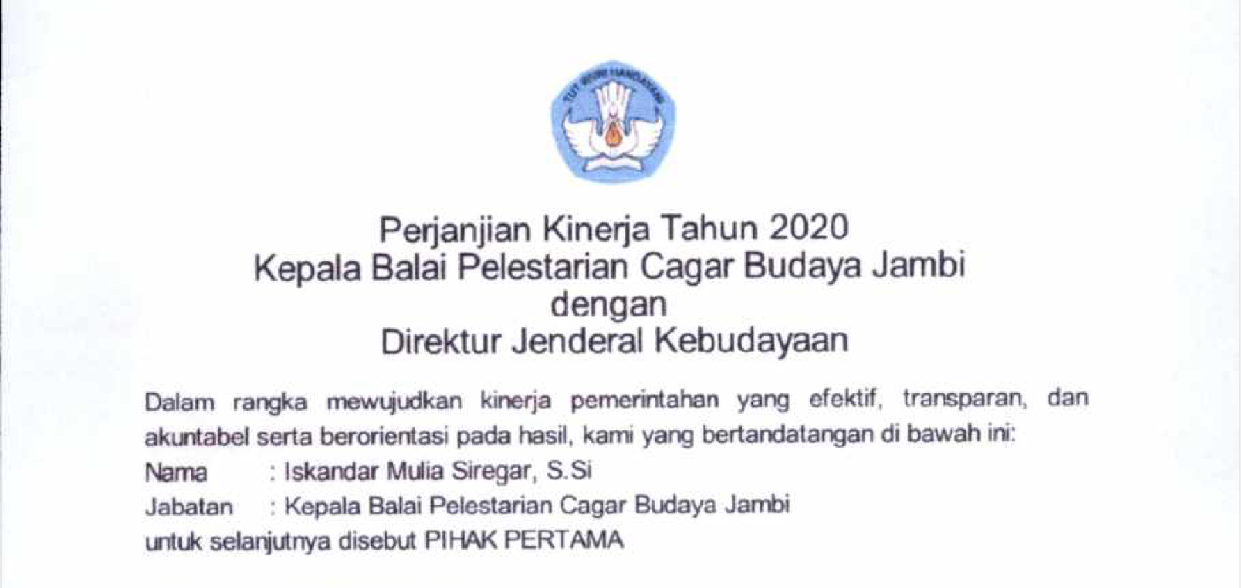 Perjanjian Kinerja Tahun 2020