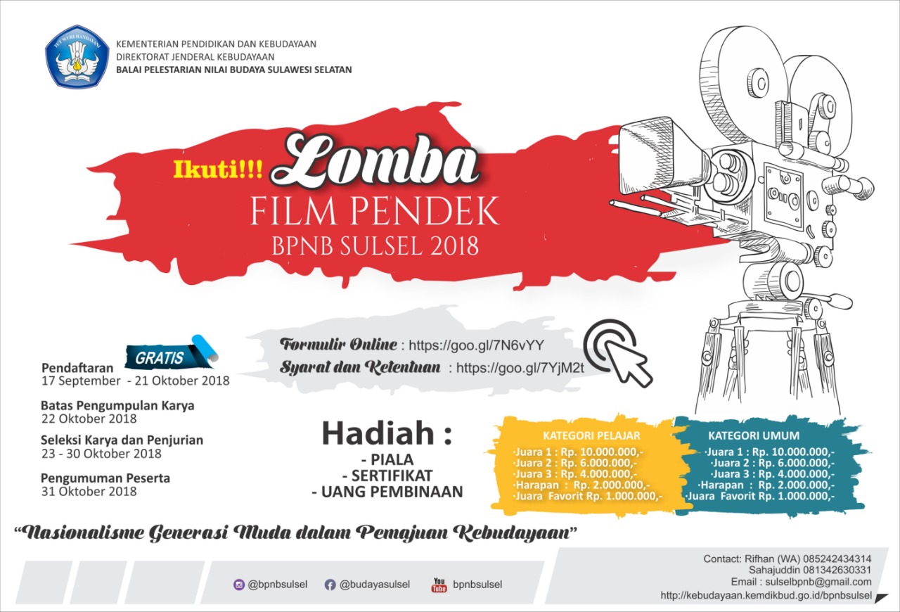 Read more about the article Lomba Film Pendek BPNB Sulsel 2018