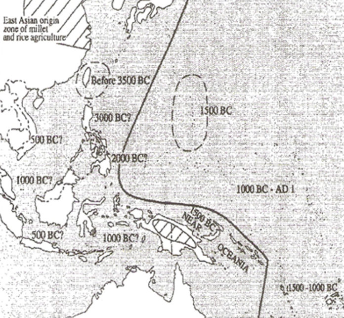 Alur Migrasi Austronesia (Sumber: Bellwood, Fox, and Tryon, 2006).