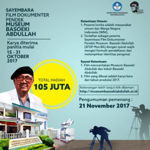 Read more about the article Pengumuman Pemenang Sayembara Film Dokumenter Museum Basoeki Abdullah Tahun 2017