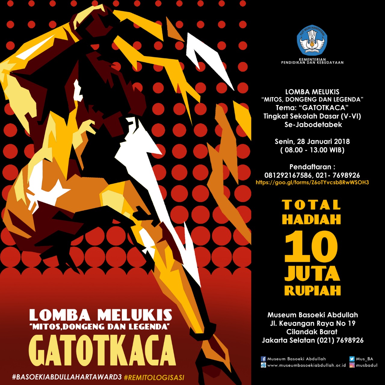 You are currently viewing Lomba Melukis “Mitos, Dongeng, dan Legenda”Bertema “Gatotkaca”.
