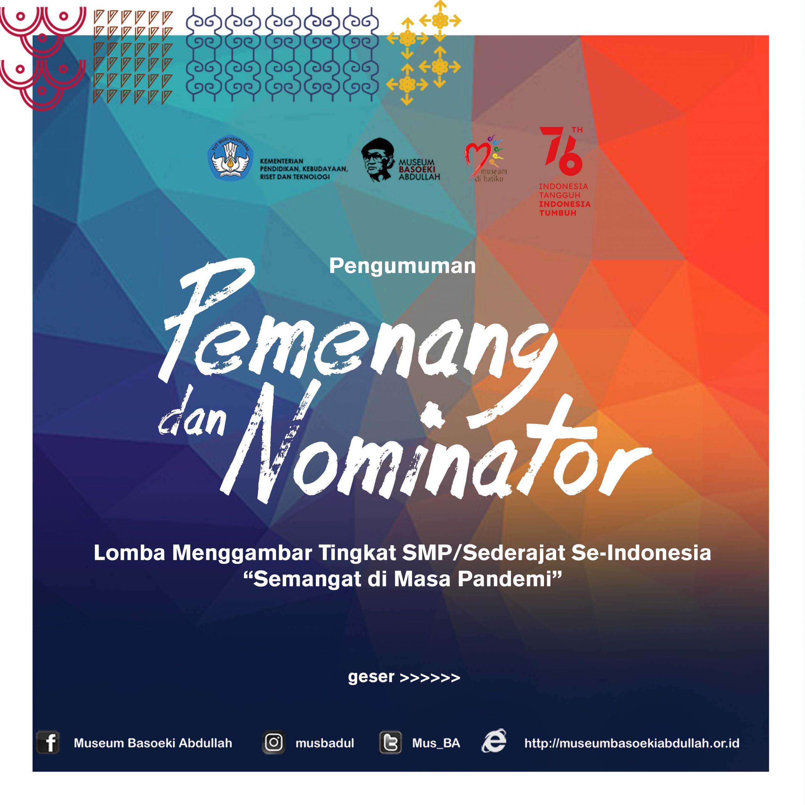 Read more about the article Pengumuman Lomba Menggambar Tingkat SMP/sederajat se-Indonesia “Semangat di Masa Pandemi”