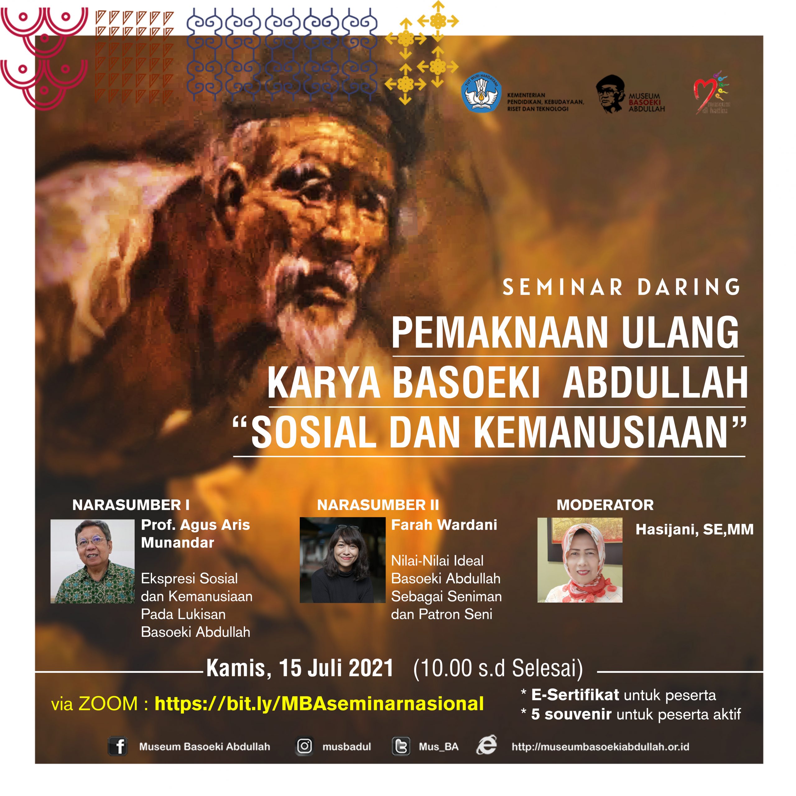 You are currently viewing Seminar Daring dengan tema Pemaknaan Ulang Karya Basoeki Abdullah “Sosial dan Kemanusiaan”