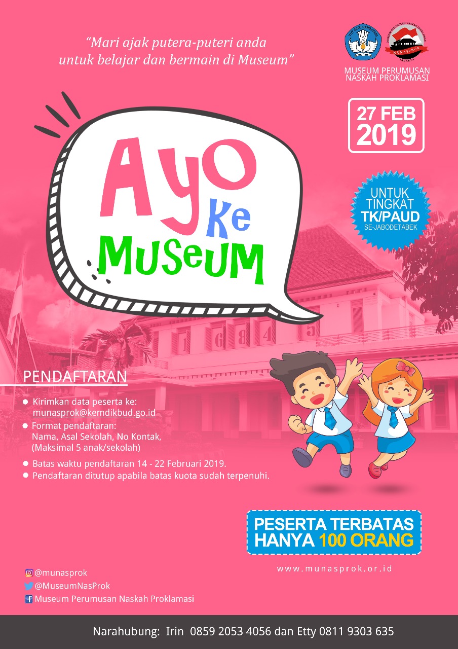 You are currently viewing Pendaftaran Peserta Kegiatan “Ayo Ke Museum” Tingkat Taman Kanak-Kanak/PAUD Se-Jabodetabek