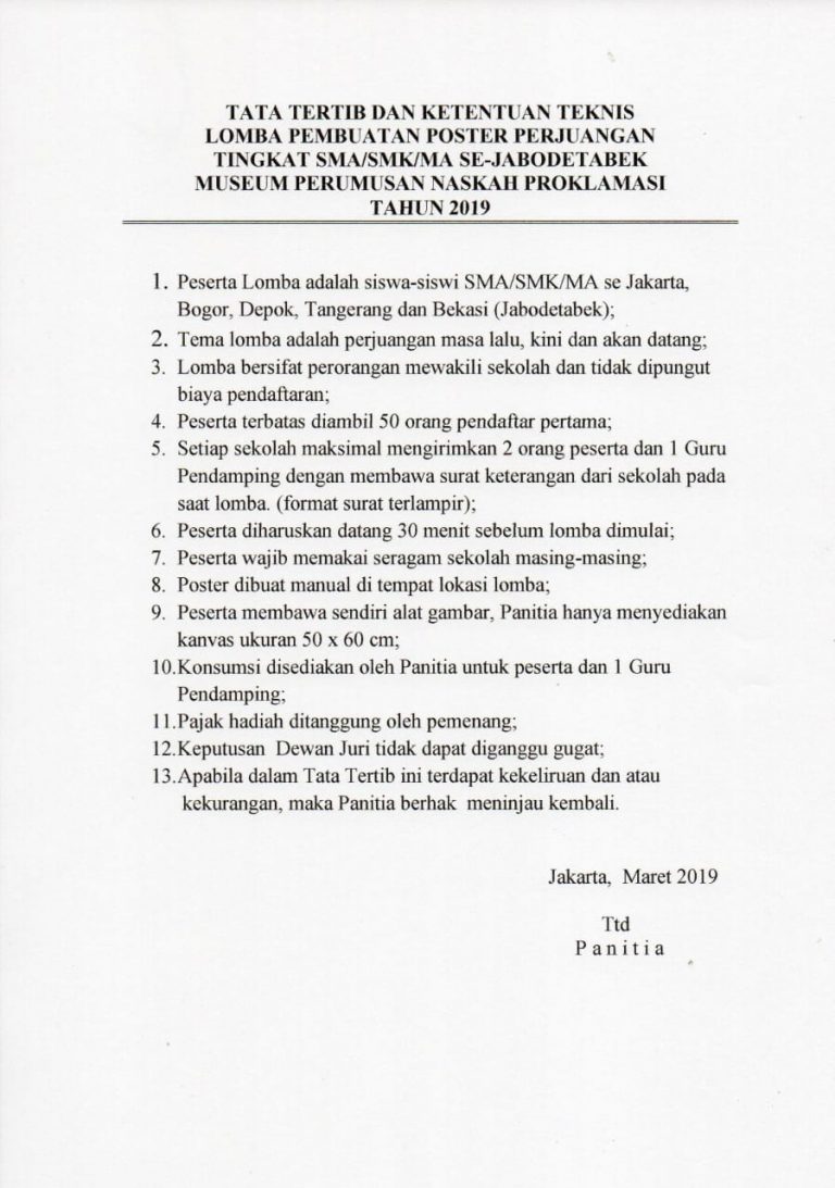 Read more about the article Tata Tertib Lomba Poster Perjuangan Tingkat SMA/SMK/MA Se-Jabodetabek