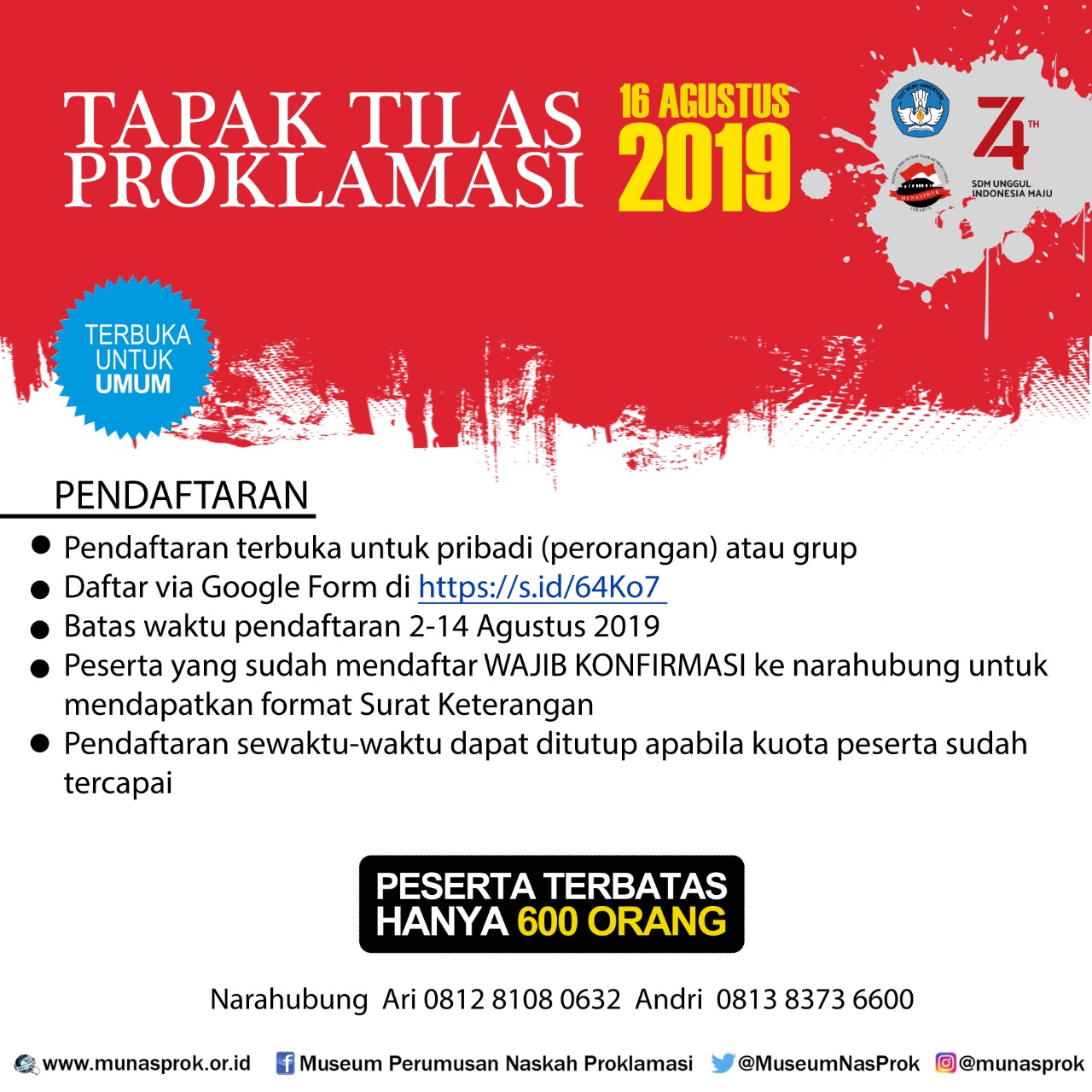 You are currently viewing Update Peserta Terverifikasi Kegiatan Tapak Tilas Proklamasi 2019